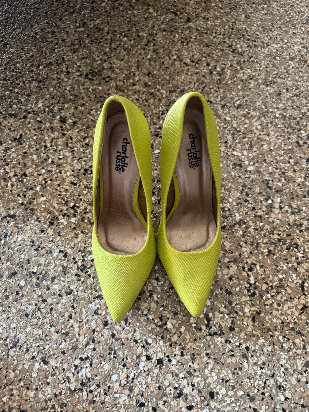 Charlotte Russe Neon Lime Textured Pointed Toe Heels
